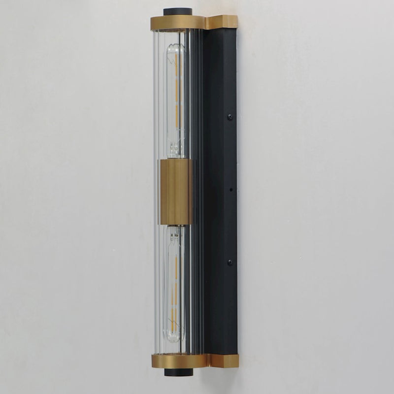 Maxim Lighting Opulent 2 Light 20" Outdoor Sconce, Black/Brass/Ribbed