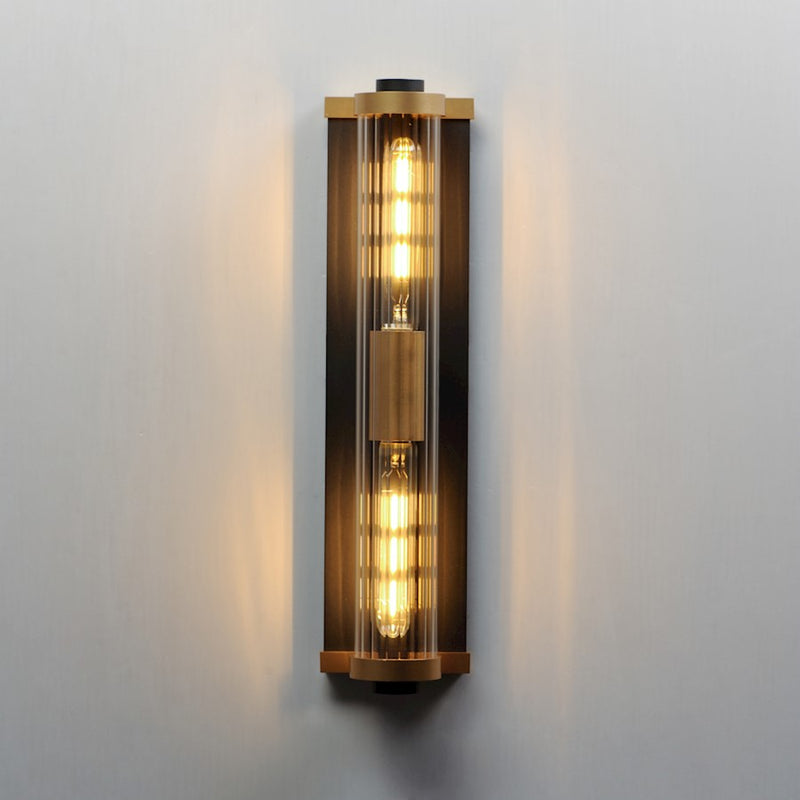 Maxim Lighting Opulent 2 Light 20" Outdoor Sconce, Black/Brass/Ribbed
