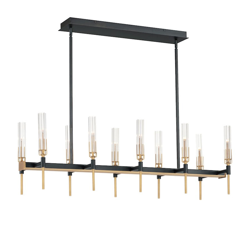 Maxim Flambeau 10 Light Linear Chandelier, Black/Brass/Clear