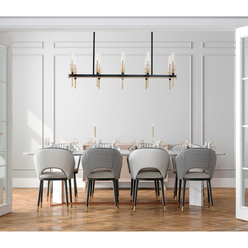 Maxim Flambeau 10 Light Linear Chandelier, Black/Brass/Clear
