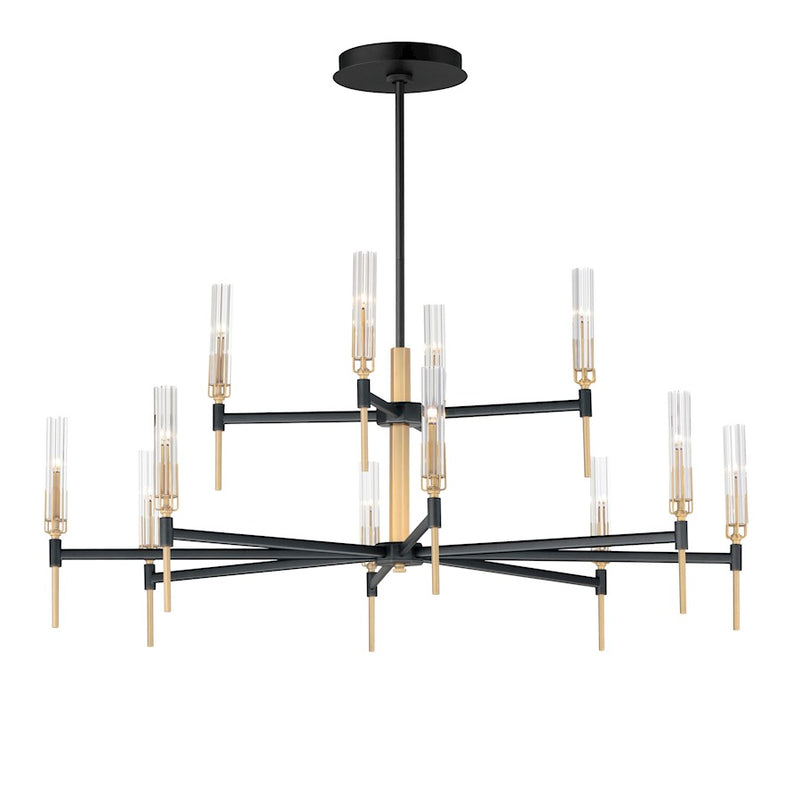 Maxim Flambeau 12 Light, 2 Tier Chandelier, Black/Brass/Clear