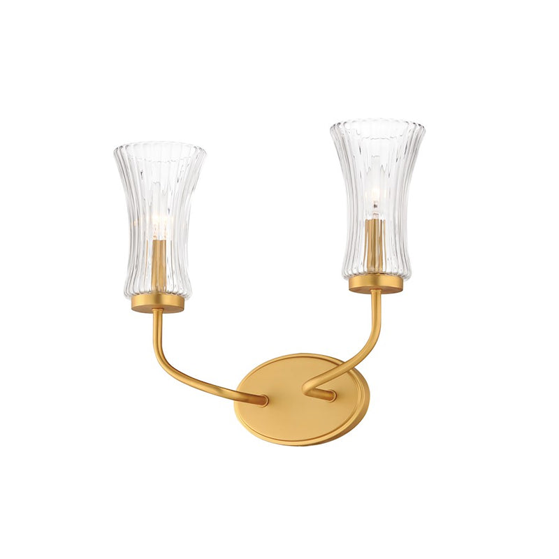 Maxim Lighting Camelot 2 Light Wall Sconce, Aged Brass/Clear Ribbed