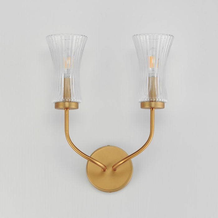 Maxim Lighting Camelot 2 Light Wall Sconce, Aged Brass/Clear Ribbed