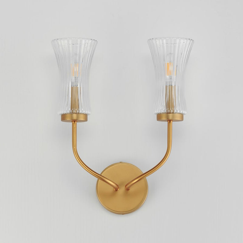 Maxim Lighting Camelot 2 Light Wall Sconce, Aged Brass/Clear Ribbed