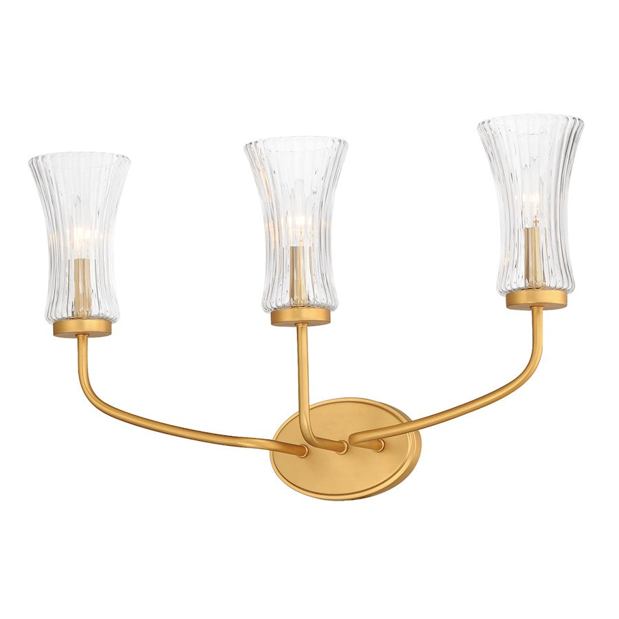 Maxim Lighting Camelot 3 Light Wall Sconce, Aged Brass/Clear Ribbed - 16153CRNAB