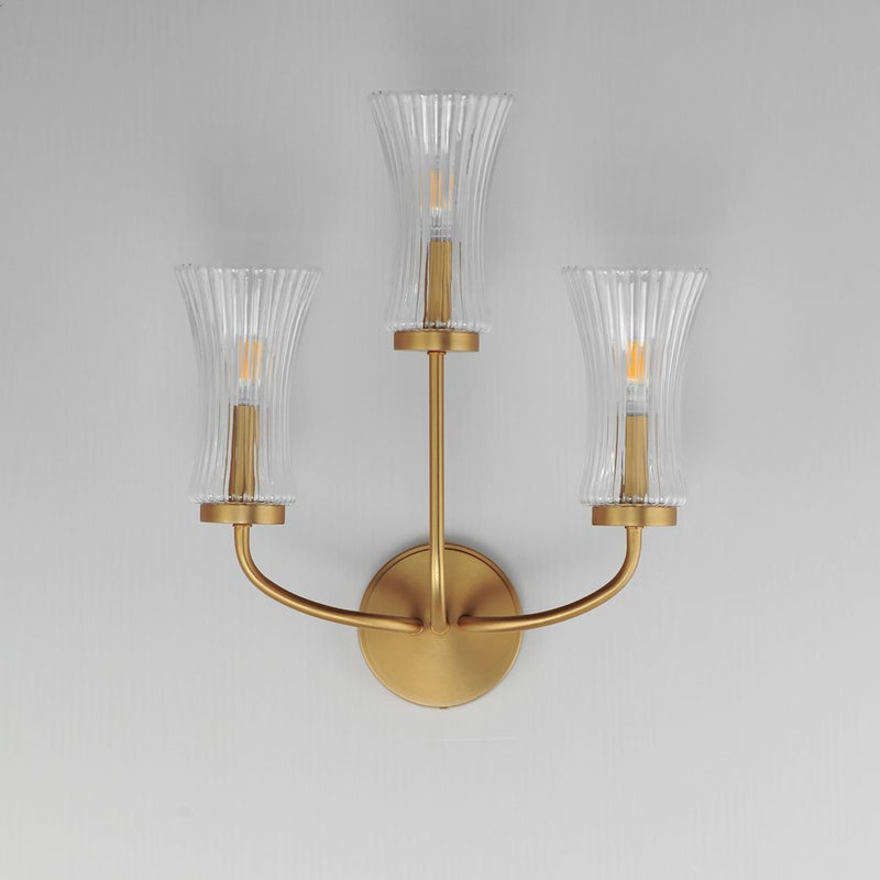 Maxim Lighting Camelot 3 Light Wall Sconce, Aged Brass/Clear Ribbed