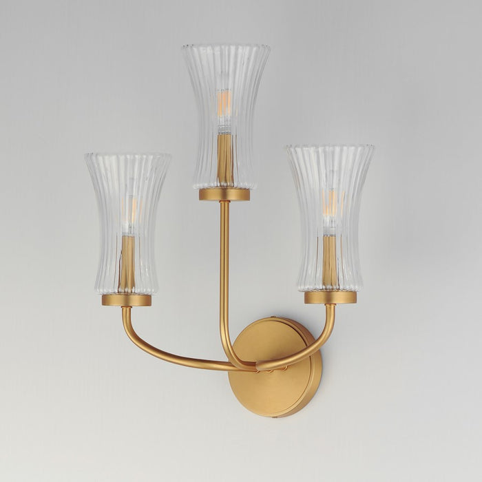 Maxim Lighting Camelot 3 Light Wall Sconce, Aged Brass/Clear Ribbed