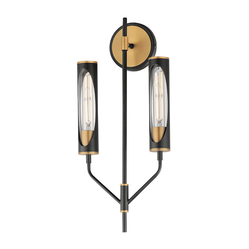 Maxim Lighting Regent 2 Light Wall Sconce, Black/Brass/Clear