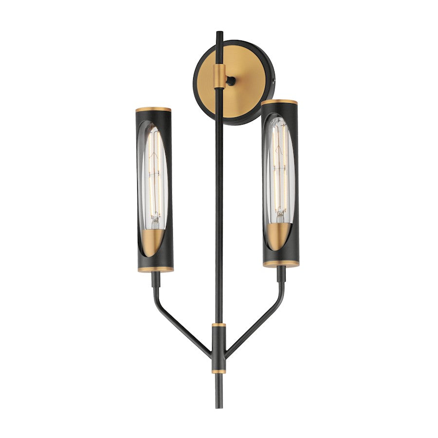 Maxim Lighting Regent 2 Light Wall Sconce, Black/Brass/Clear - 16170CLBKAB