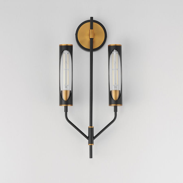 Maxim Lighting Regent 2 Light Wall Sconce, Black/Brass/Clear