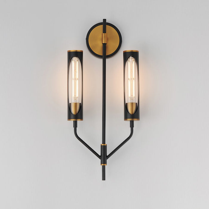 Maxim Lighting Regent 2 Light Wall Sconce, Black/Brass/Clear