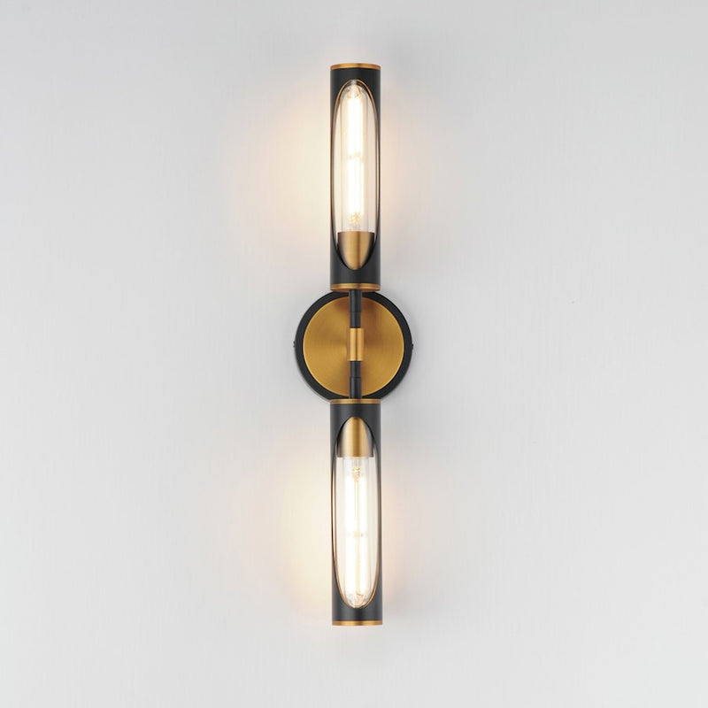 Maxim Lighting Regent 2 Light Bath Vanity, Black/Brass/Clear