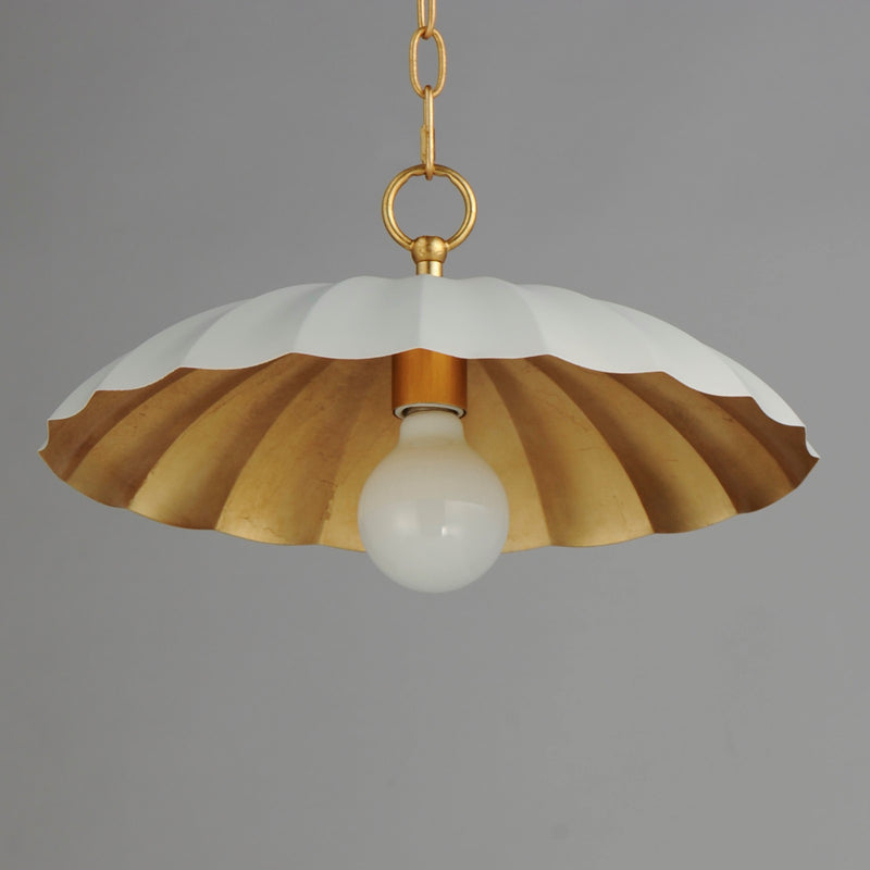 Maxim Lighting Primrose 16in 1-Light Pendant | Matte White and Gold Leaf Metal | Kitchen Island & Dining Room | 16 x 16 x 9 in | Model 18055MWGL