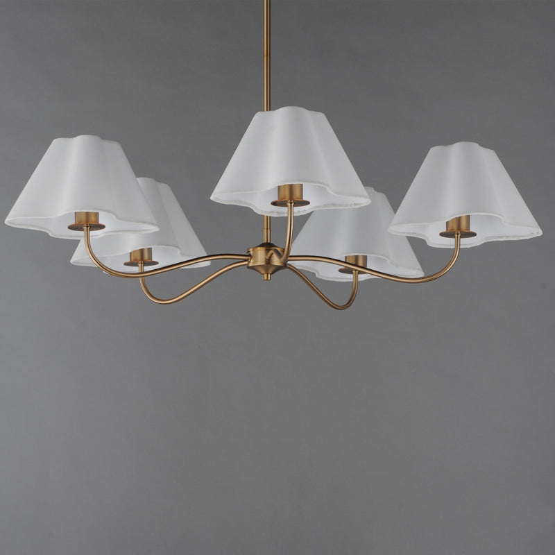 Maxim Lighting Saxon 5Lt 9.25" Chandelier, Natural Aged Brass/White