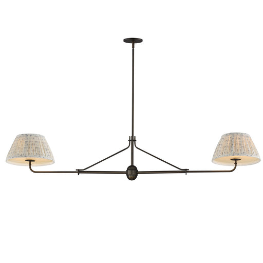 Maxim Lighting Dunbridge 12in 2-Light Linear Pendant | Traditional Weathered Brass and Off-White Fabric | Kitchen Island & Dining | Model 18412BWANB