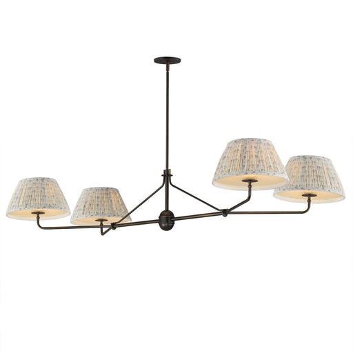 Maxim Lighting Dunbridge 62in 4-Light Chandelier | Traditional Weathered Brass and Off-White Linen | Dining Room & Living Room | Model 18414BWANB