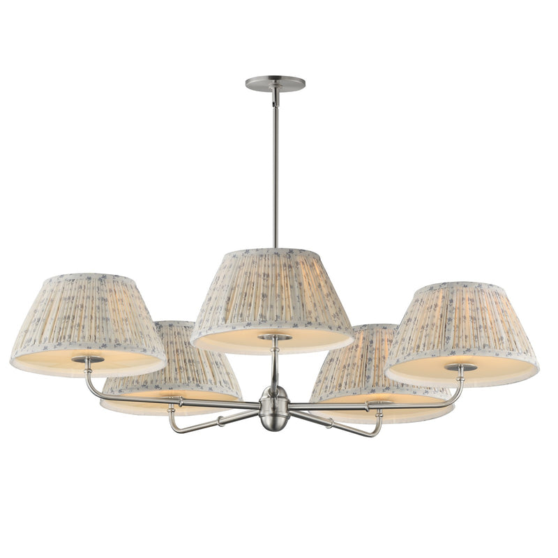 Maxim Lighting Dunbridge 42in 5-Light Chandelier | Polished Nickel and Off-White Linen | Dining Room & Foyer | 42 x 42 x 10.75 in | Model 18415BWPN