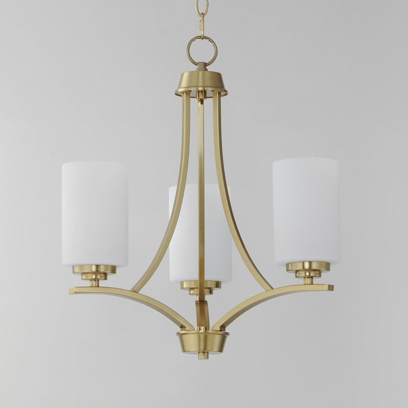 Maxim Deven 3 Light Mini Chandelier, Satin Brass/Satin White