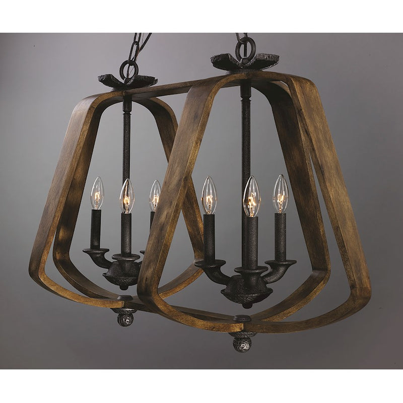 Maxim Road House 6-Light Chandelier, Barn Wood/Iron Ore