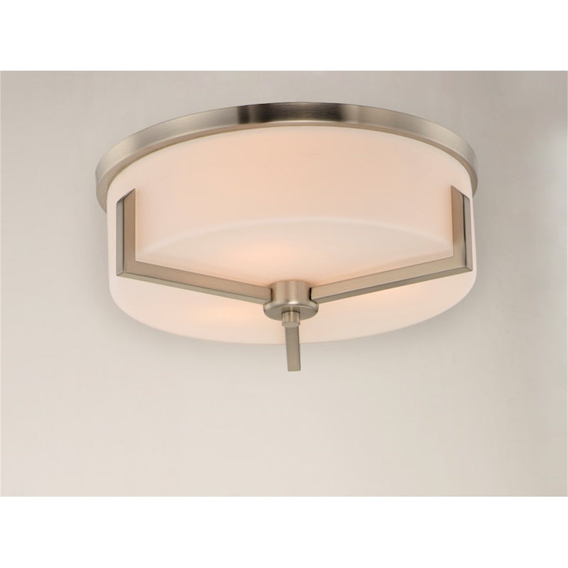 Maxim Lighting Dart 14in 3-Light Flush Mount | Modernist Satin Nickel and Satin White Glass | Bedroom & Hallway Ceiling Light | Model 21280SWSN