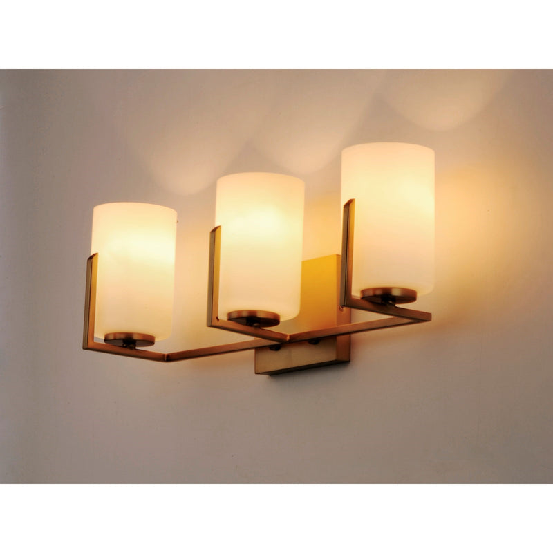 Maxim Lighting Dart 21in 3-Light Bath Vanity | Modernist Satin Brass and Satin White Glass | Bathroom & Powder Room | Model 21283SWSBR