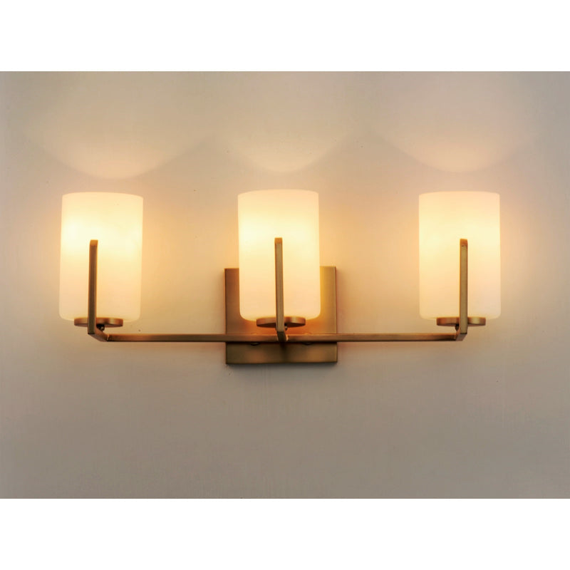 Maxim Lighting Dart 21in 3-Light Bath Vanity | Modernist Satin Brass and Satin White Glass | Bathroom & Powder Room | Model 21283SWSBR