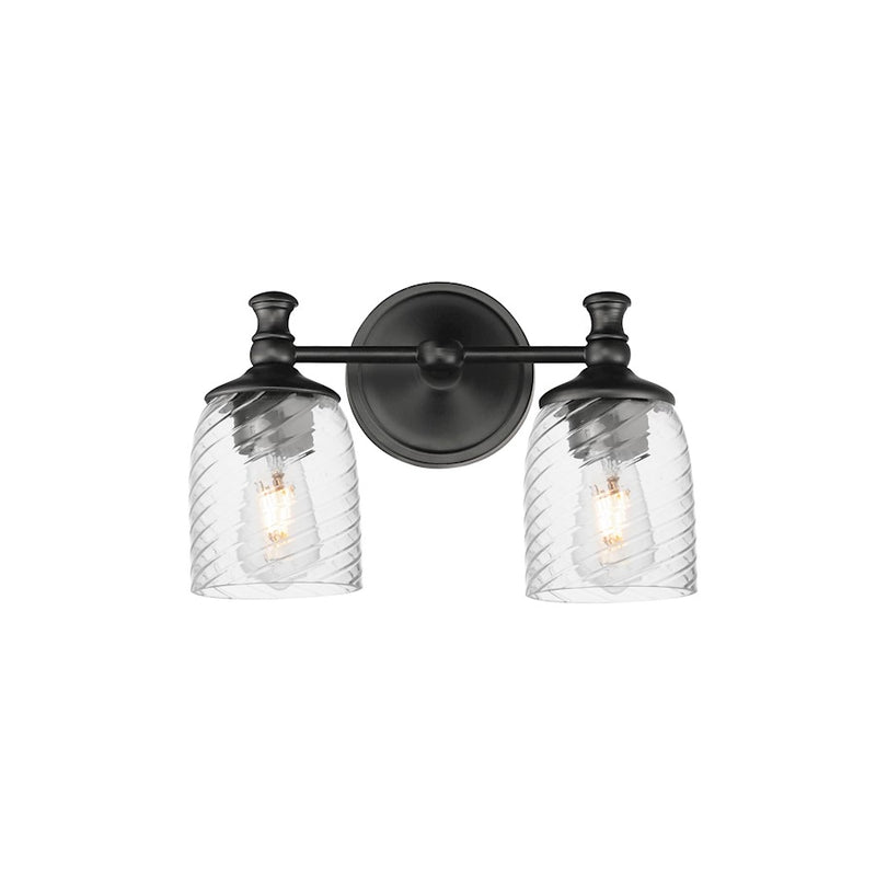 Maxim Lighting Swirl 2 Light Wall Sconce, Black/Clear Ribbed