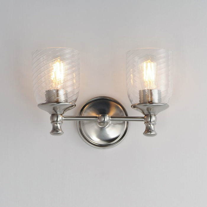 Maxim Lighting Swirl 2 Light Wall Sconce, Satin Nickel/Clear Ribbed