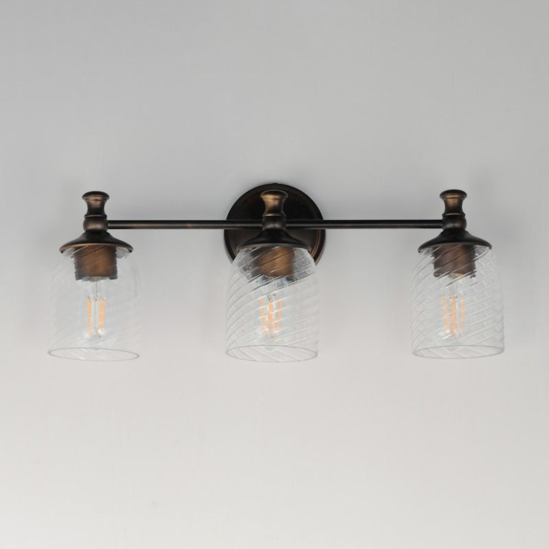 Maxim Lighting Swirl 3 Light Bath Vanity, Bronze/Clear Ribbed
