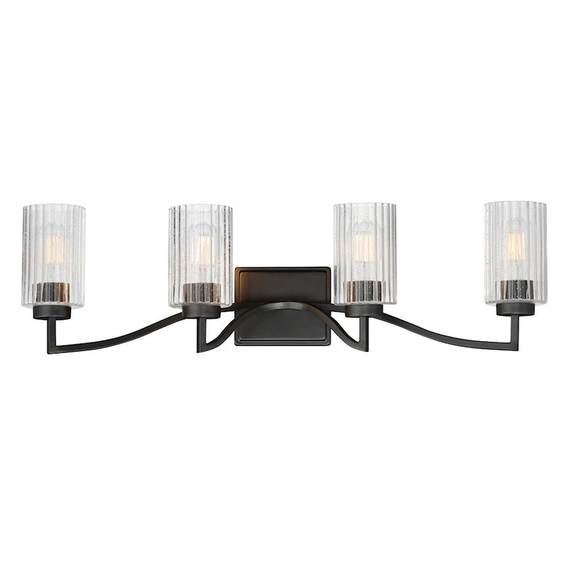 Maxim Lighting Rigata 4 Light Bath Vanity, Black/Clear Ribbed