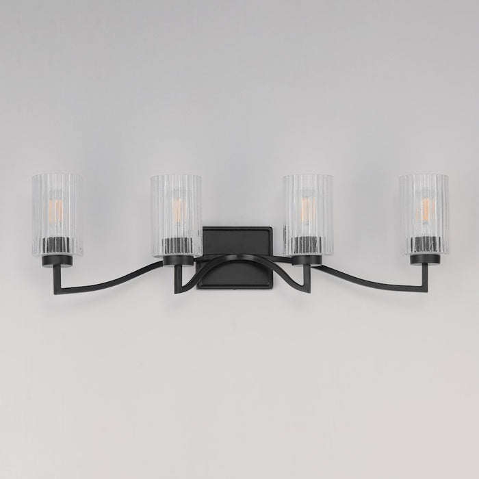 Maxim Lighting Rigata 4 Light Bath Vanity, Black/Clear Ribbed