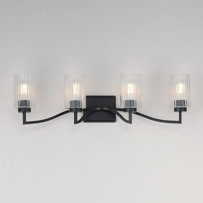 Maxim Lighting Rigata 4 Light Bath Vanity, Black/Clear Ribbed