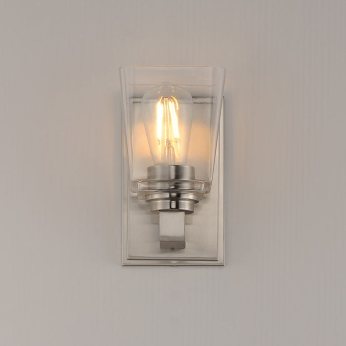 Maxim Lighting Cubos 1 Light Wall Sconce, Satin Nickel/Clear