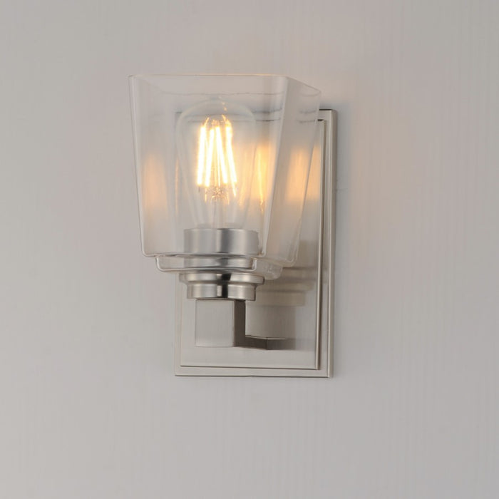 Maxim Lighting Cubos 1 Light Wall Sconce, Satin Nickel/Clear