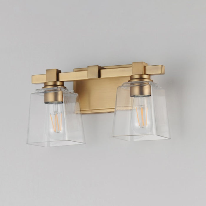 Maxim Lighting Cubos 2 Light Wall Sconce, Natural Aged Brass/Clear