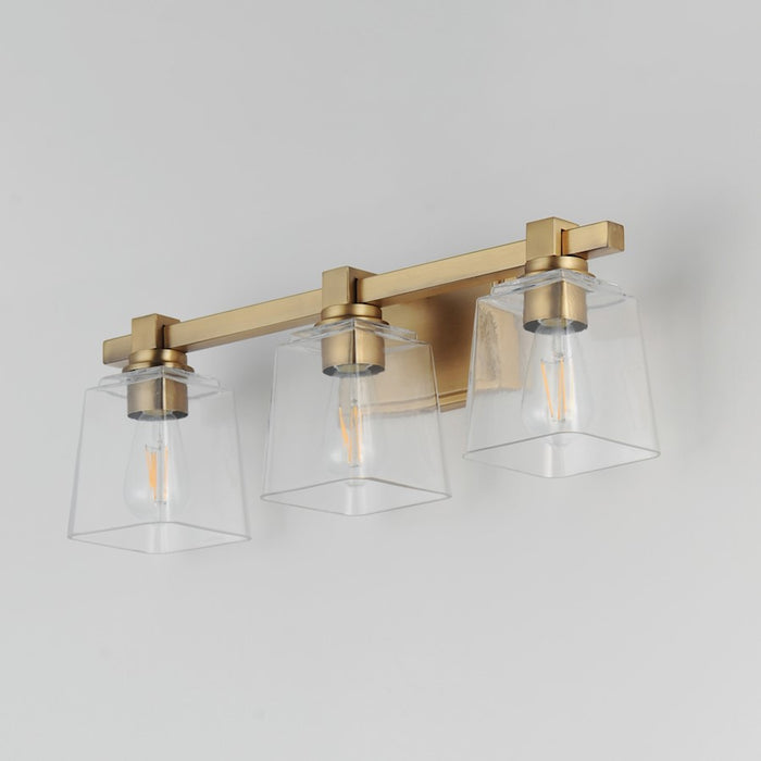 Maxim Lighting Cubos 3 Light Bath Vanity, Natural Aged Brass/Clear