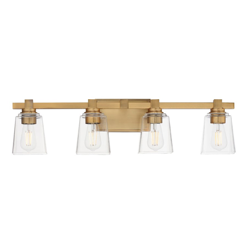 Maxim Lighting Cubos 4 Light Bath Vanity, Natural Aged Brass/Clear