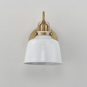 Maxim Hollis 9in 1-Light Wall Sconce | Farmhouse Natural Aged Brass and Glossy White Steel | Bathroom & Hallway | 6.75 x 9 in | Model 21421GWNAB