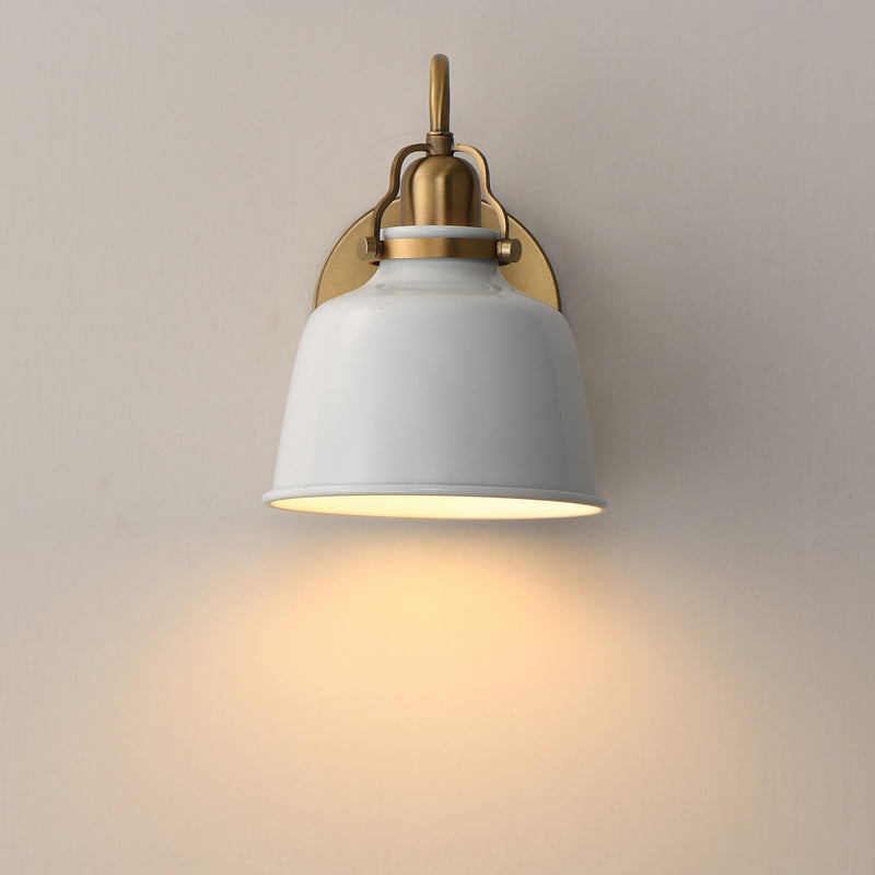 Maxim Hollis 9in 1-Light Wall Sconce | Farmhouse Natural Aged Brass and Glossy White Steel | Bathroom & Hallway | 6.75 x 9 in | Model 21421GWNAB