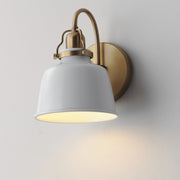 Maxim Hollis 9in 1-Light Wall Sconce | Farmhouse Natural Aged Brass and Glossy White Steel | Bathroom & Hallway | 6.75 x 9 in | Model 21421GWNAB
