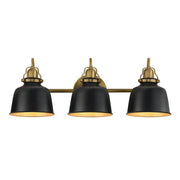 Maxim Hollis 24in 3-Light Wall Sconce | Farmhouse Natural Aged Brass and Glossy Black Steel | Bathroom & Hallway | 24 x 9 in | Model 21423BKNAB