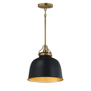 Maxim Lighting Hollis 12in 1-Light Pendant | Farmhouse Natural Aged Brass and Glossy Black Steel | Kitchen Island & Dining Room | Model 21424BKNAB