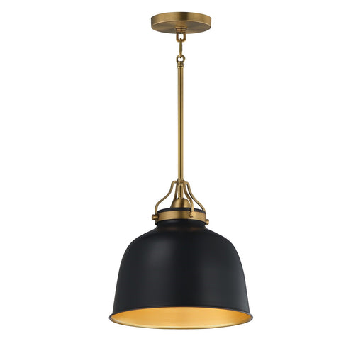 Maxim Lighting Hollis 12in 1-Light Pendant | Farmhouse Natural Aged Brass and Glossy Black Steel | Kitchen Island & Dining Room | Model 21424BKNAB