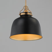 Maxim Lighting Hollis 12in 1-Light Pendant | Farmhouse Natural Aged Brass and Glossy Black Steel | Kitchen Island & Dining Room | Model 21424BKNAB