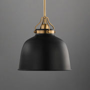 Maxim Lighting Hollis 12in 1-Light Pendant | Farmhouse Natural Aged Brass and Glossy Black Steel | Kitchen Island & Dining Room | Model 21424BKNAB