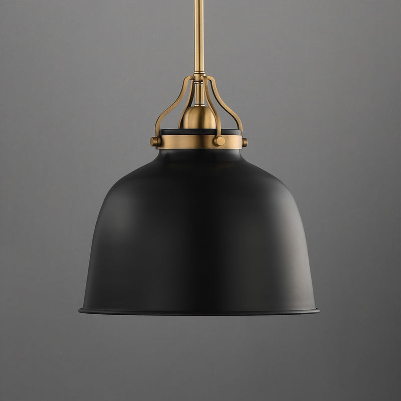 Maxim Lighting Hollis 12in 1-Light Pendant | Farmhouse Natural Aged Brass and Glossy Black Steel | Kitchen Island & Dining Room | Model 21424BKNAB