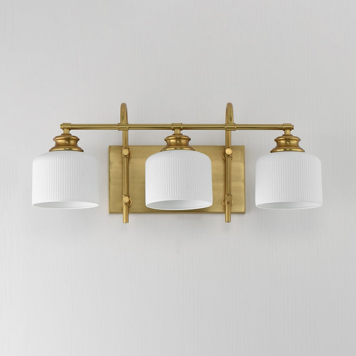 Maxim Lighting Bisque 3 Light Bath Vanity, Natural Aged Brass/White