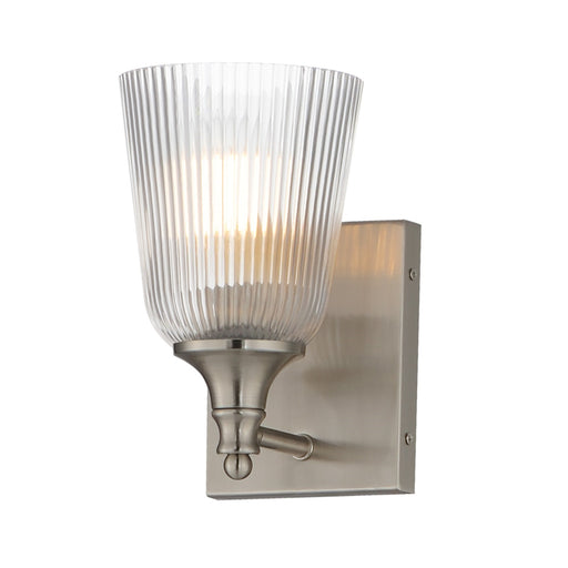 Maxim Lighting Julip 1-Light Bath Vanity | Traditional Satin Nickel and Clear Ribbed Glass | Bathroom & Powder Room | 5.25 x 8.5 in | Model 21541CRSN
