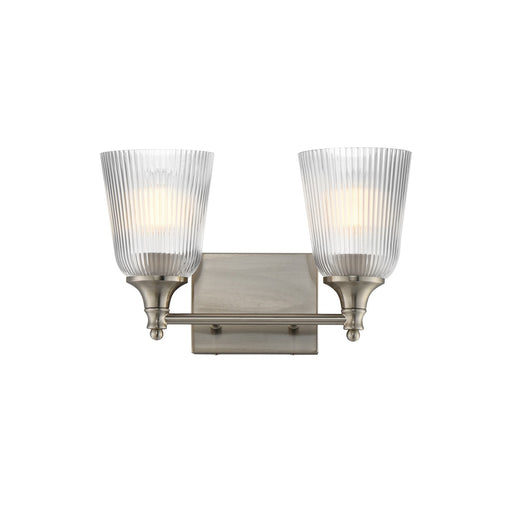 Maxim Lighting Julip 14in 2-Light Bath Vanity | Traditional Satin Nickel and Clear Ribbed Glass | Bathroom & Powder Room | Model 21542CRSN