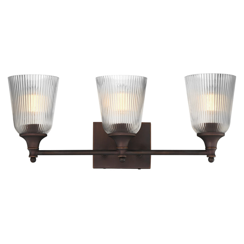 Maxim Lighting Julip 23in 3-Light Bath Vanity | Traditional Dark Bronze and Clear Ribbed Glass | Bathroom & Powder Room | Model 21543CRDBZ
